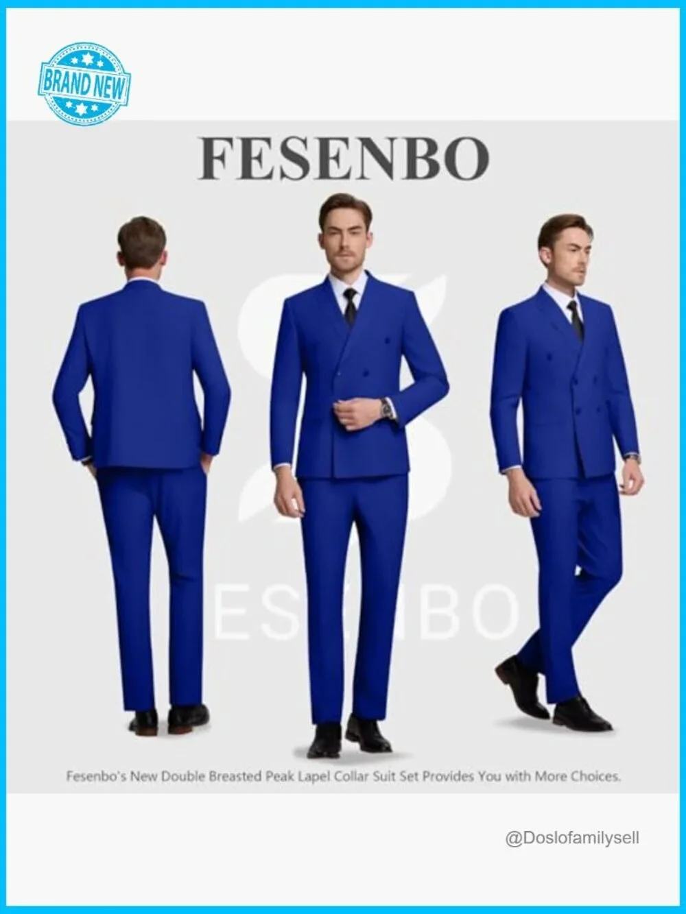 Modern Slim Fit Double Breasted Suit Blazer Pants Formal Business Wedding Tuxedo